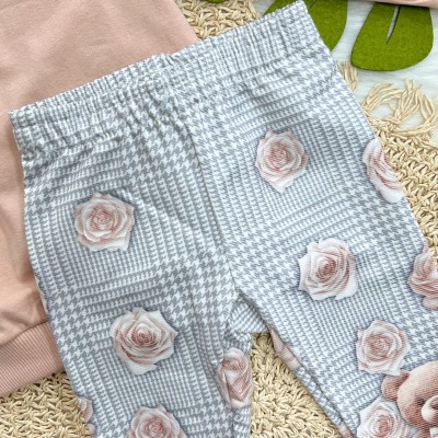 Conj. Blusão de Moletom Dois Laços e Calça Legging Ursinhos - Rose